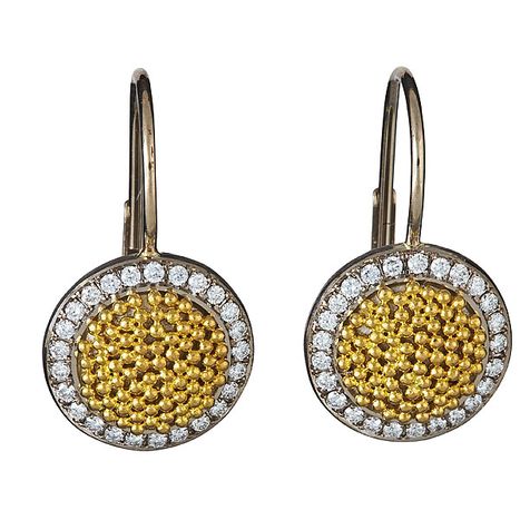 18k white and 20k yellow gold granulation, diamonds Small Circle of Light Earrings - $3,450