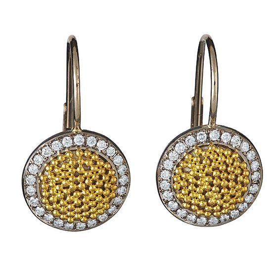 18k white and 20k yellow gold granulation, diamonds SMALL CIRCLE OF LIGHT EARRINGS