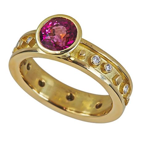 18k yellow gold, diamonds VS/F RUBILITE PASSION RING - $3600