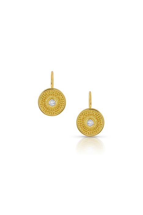 18k yellow gold, 20k yellow gold granulation, diamonds VS/F. SMALL DISC EARRINGS - $2100 / sold - available for order