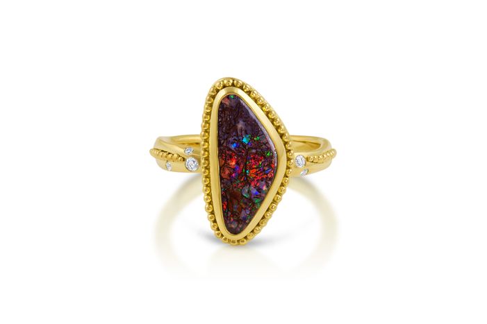 18k yellow gold, boulder opal, diamonds VS/F Boulder OPAL RING SINGLE SHANK - sold
