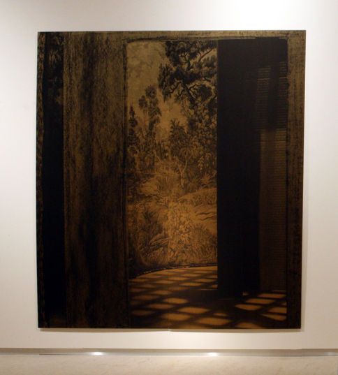 Fuga a 6 voces (Díptico IX), 2007. Serigrafía sobre seda, 250 x 220 cm. Foto: Luis Asin, cortesía Galería Marian Goodman, Nueva York.