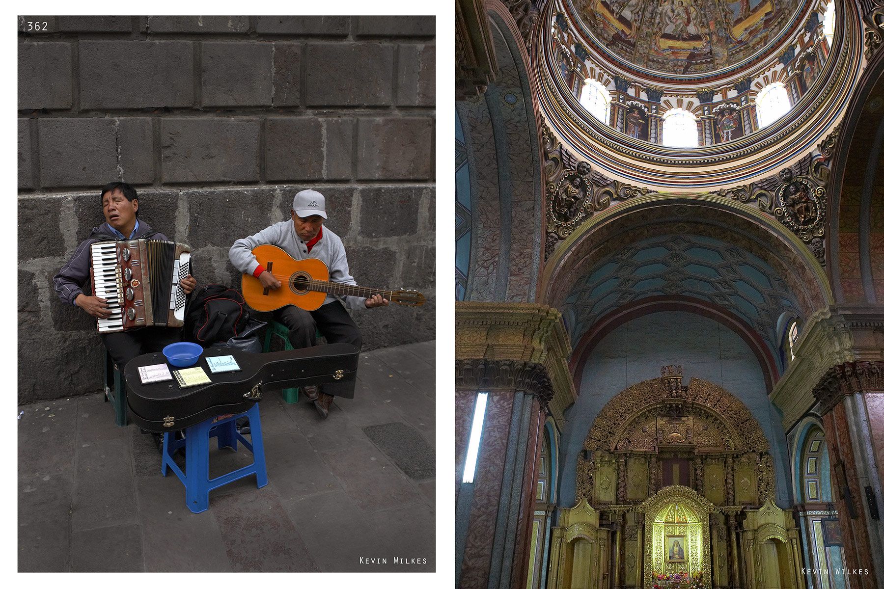 Street musicians. Cathedral. Quito, Ecuador.