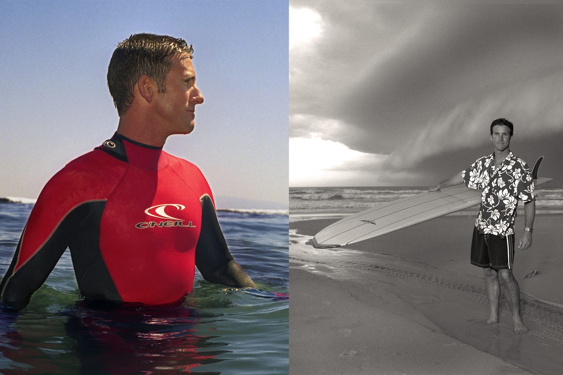 Portrait of Robert "Wingnut" Weaver, photographed on location in Santa Cruz, CA. (Left) And on location in Sunrise Beach, Australia. Robert "Wingnut" Weaver. Surfer.