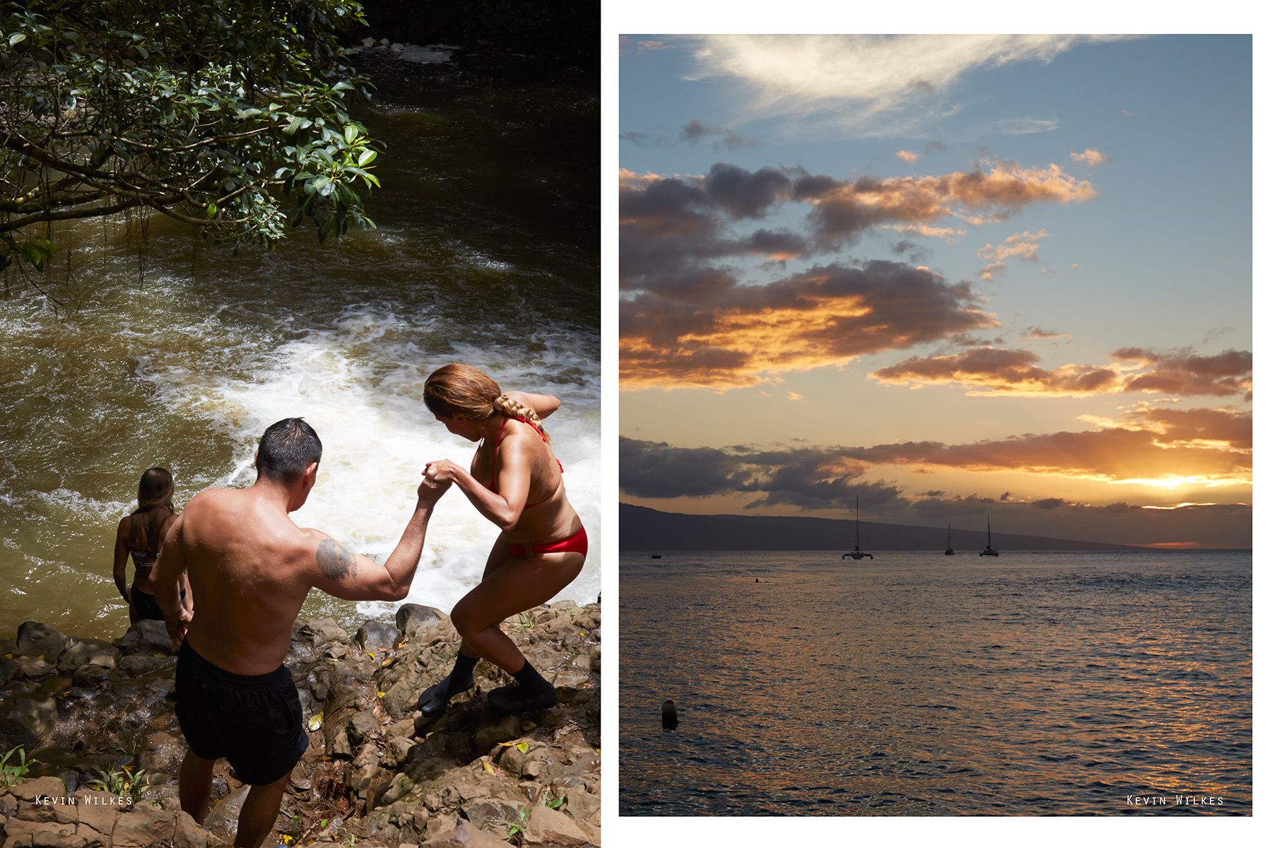 Water falls. Lahaina Harbor sunset.