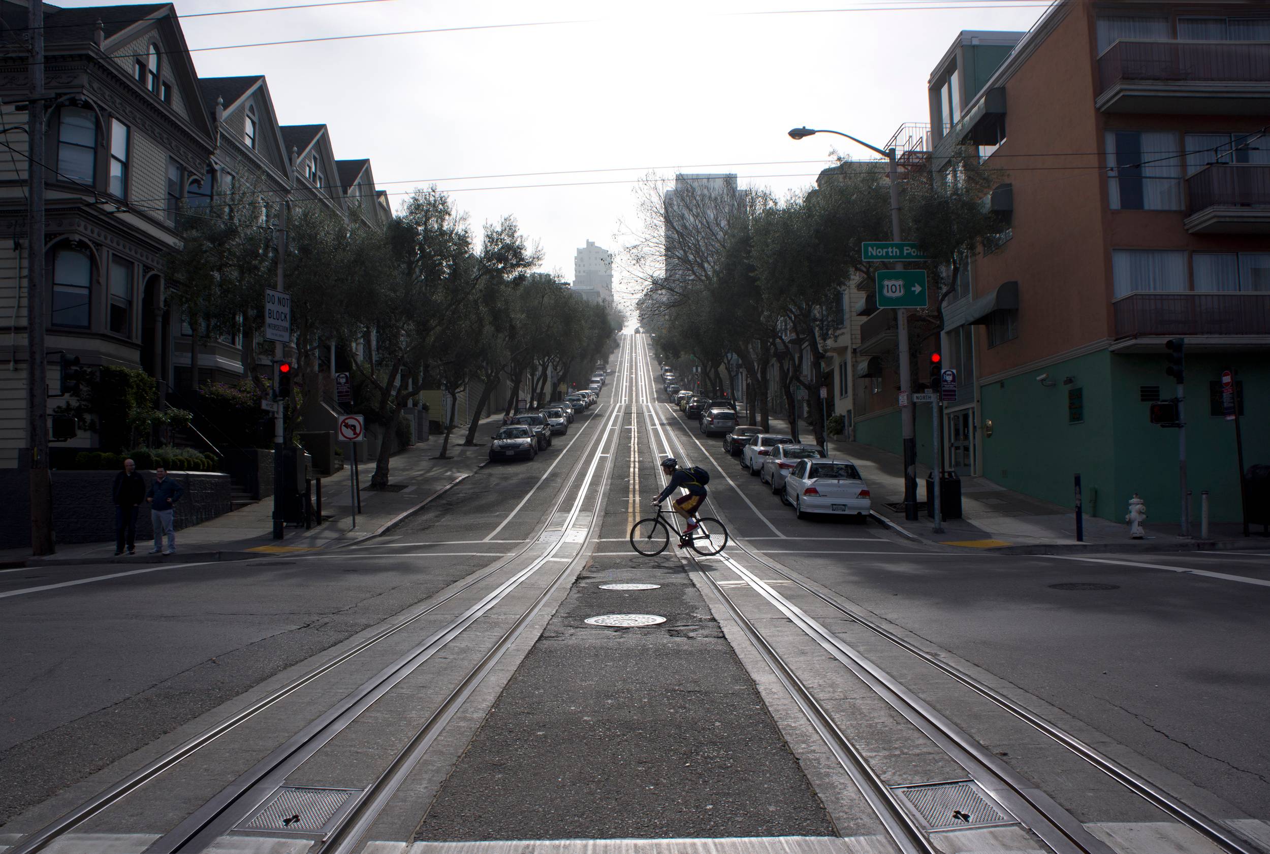 Cyclist on Cable Tracks