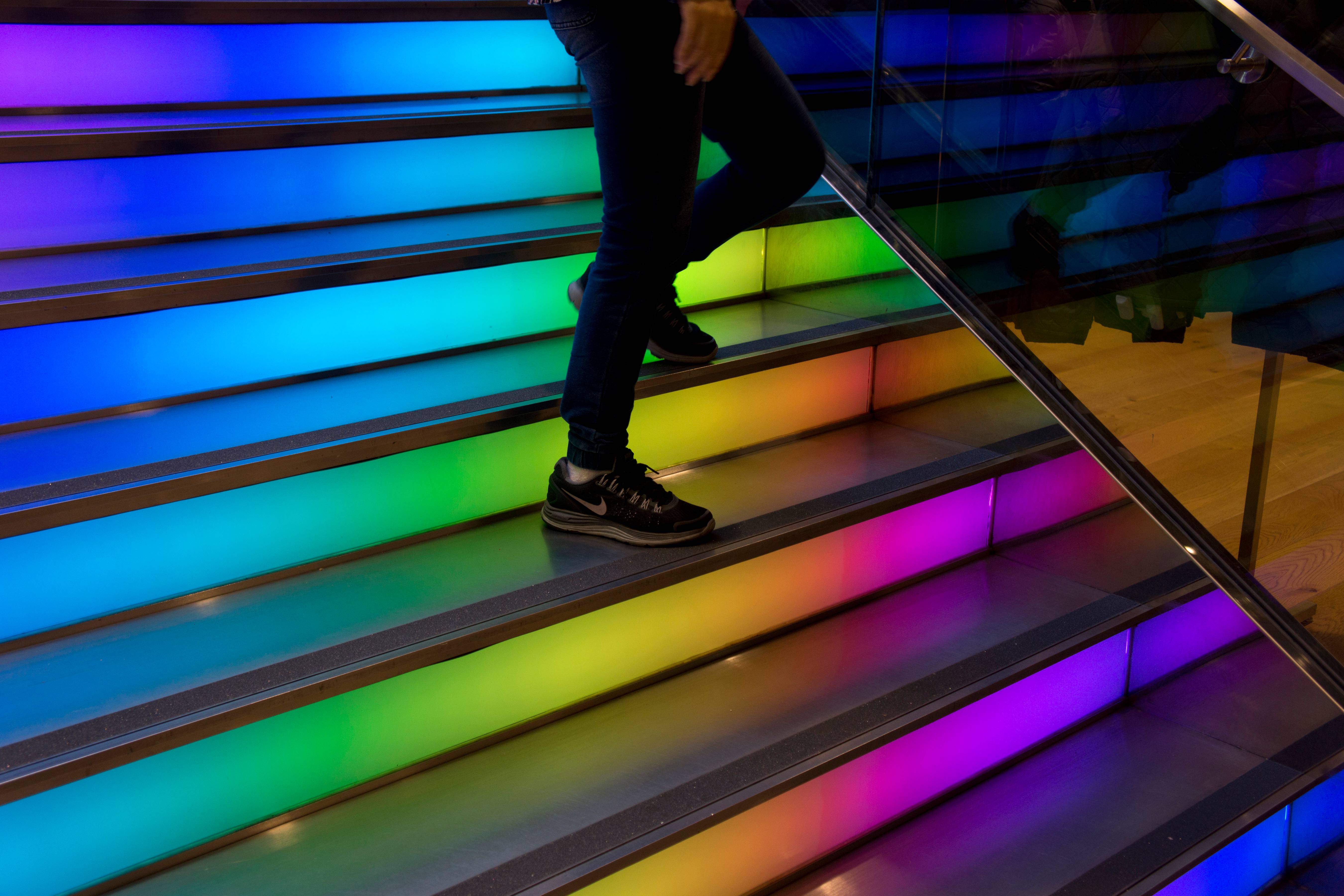 Shopper on stairs