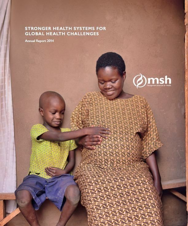 A pregnant mother and her son n Rwanda, photographed for a MSH photography project to document health care in Rwanda's hospitals, clinics and communities. Cover of Annual Report for Management Sciences for Health (MSH), 2014