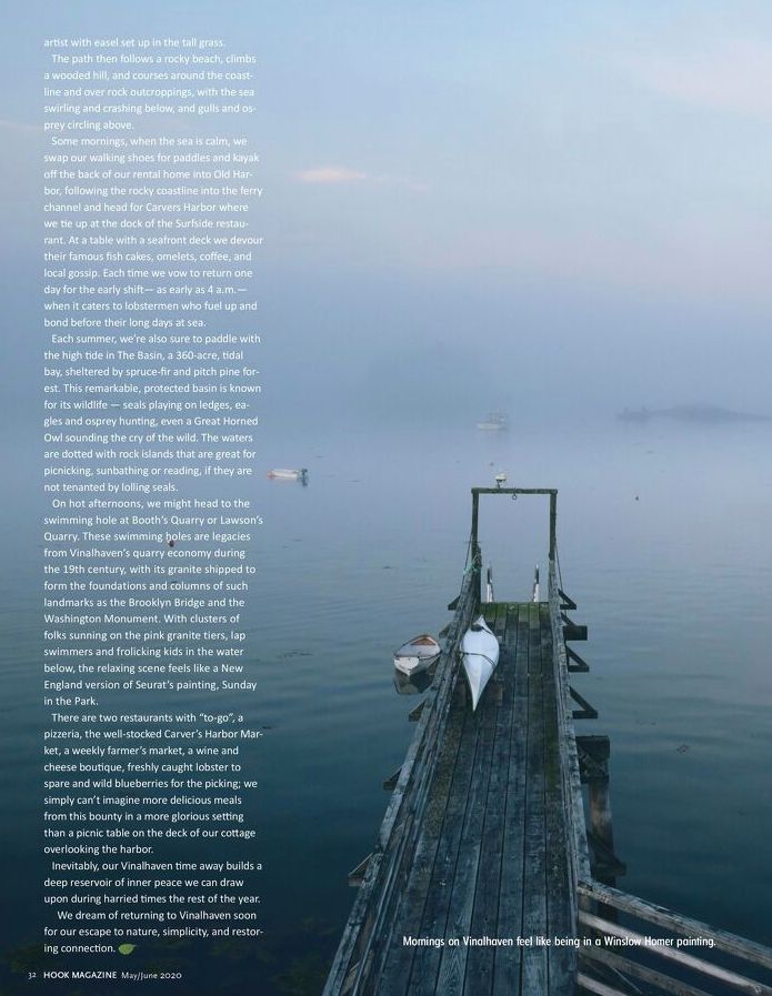 A Long Dock And Kayak On A Foggy Maine Morning.