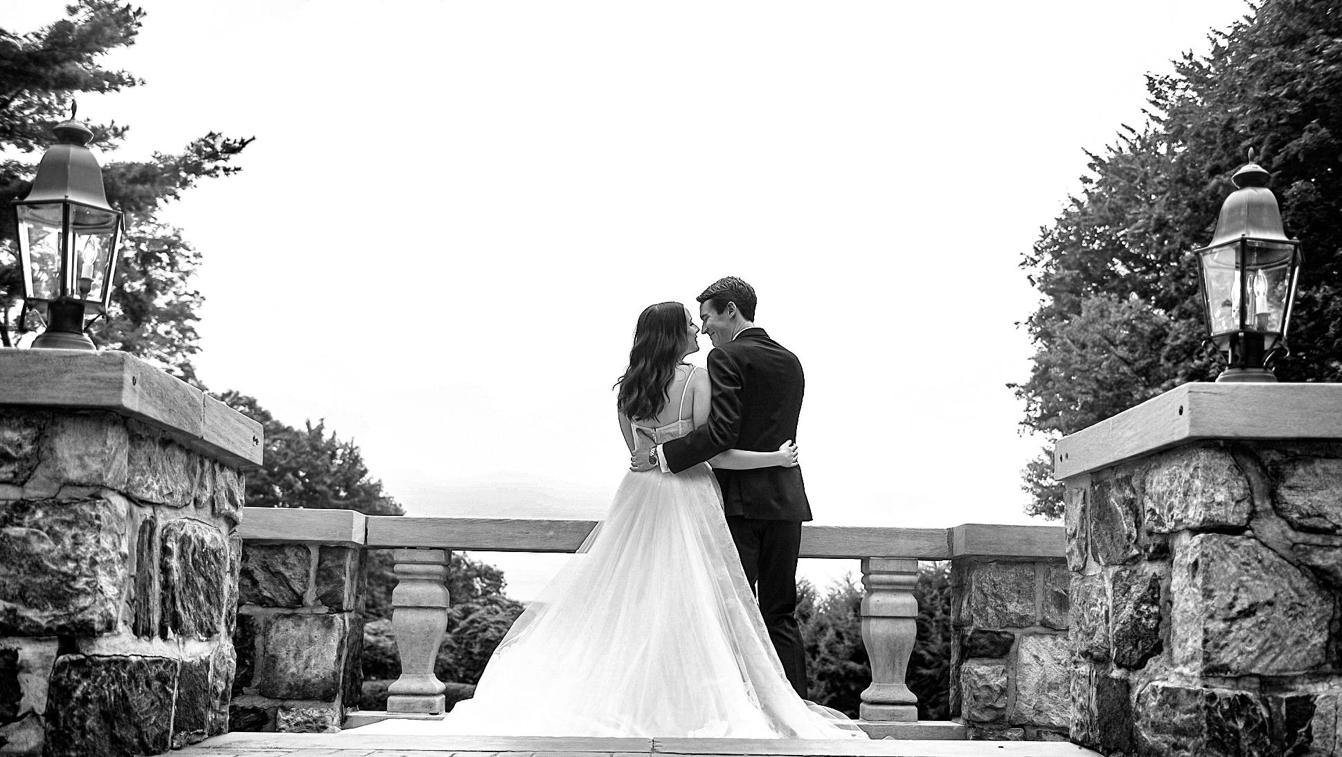 A Wedding Couple's First Look In Black and White