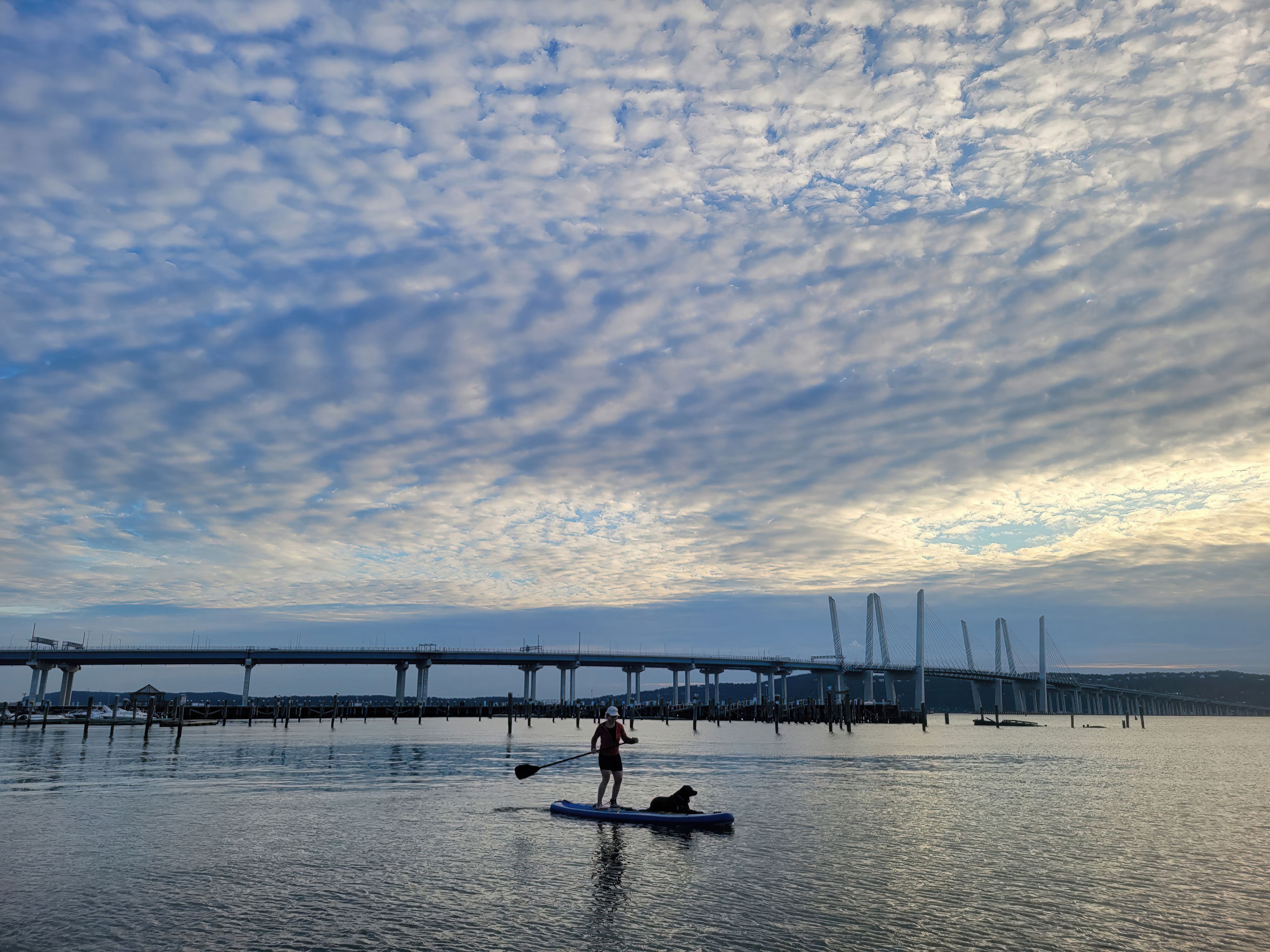 Paddler With Lab At Sunset On The Hudson