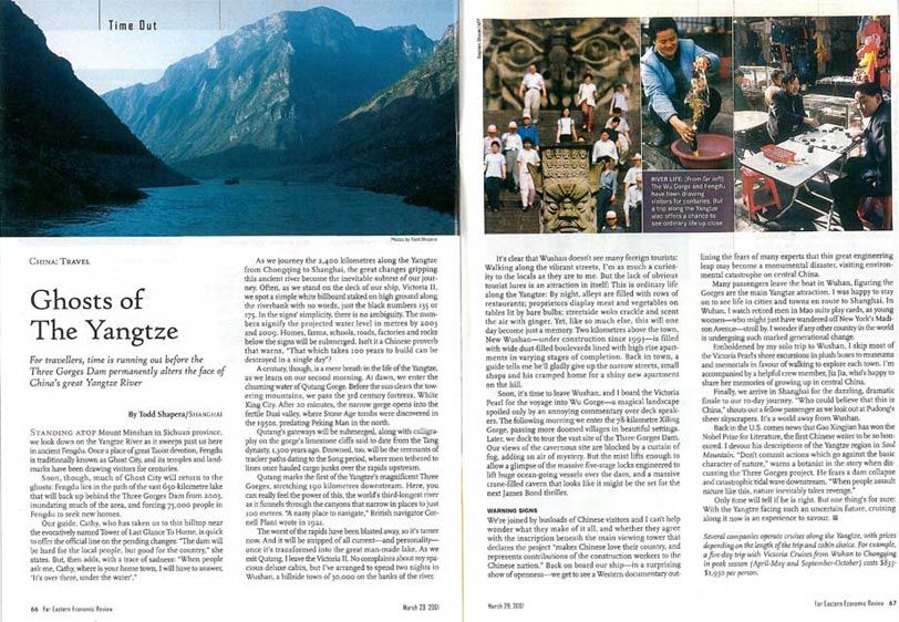 Far East Economic Review, story on life along the Yangtze River before flooding by the new Three Gorges Dam. Ghosts of The Yangtze
