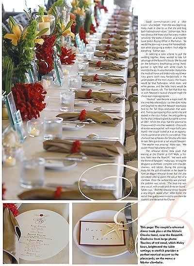 Rehearsal dinner table at Chanler Inn, NewPort, Rhode Island Westchester Weddings Magazine