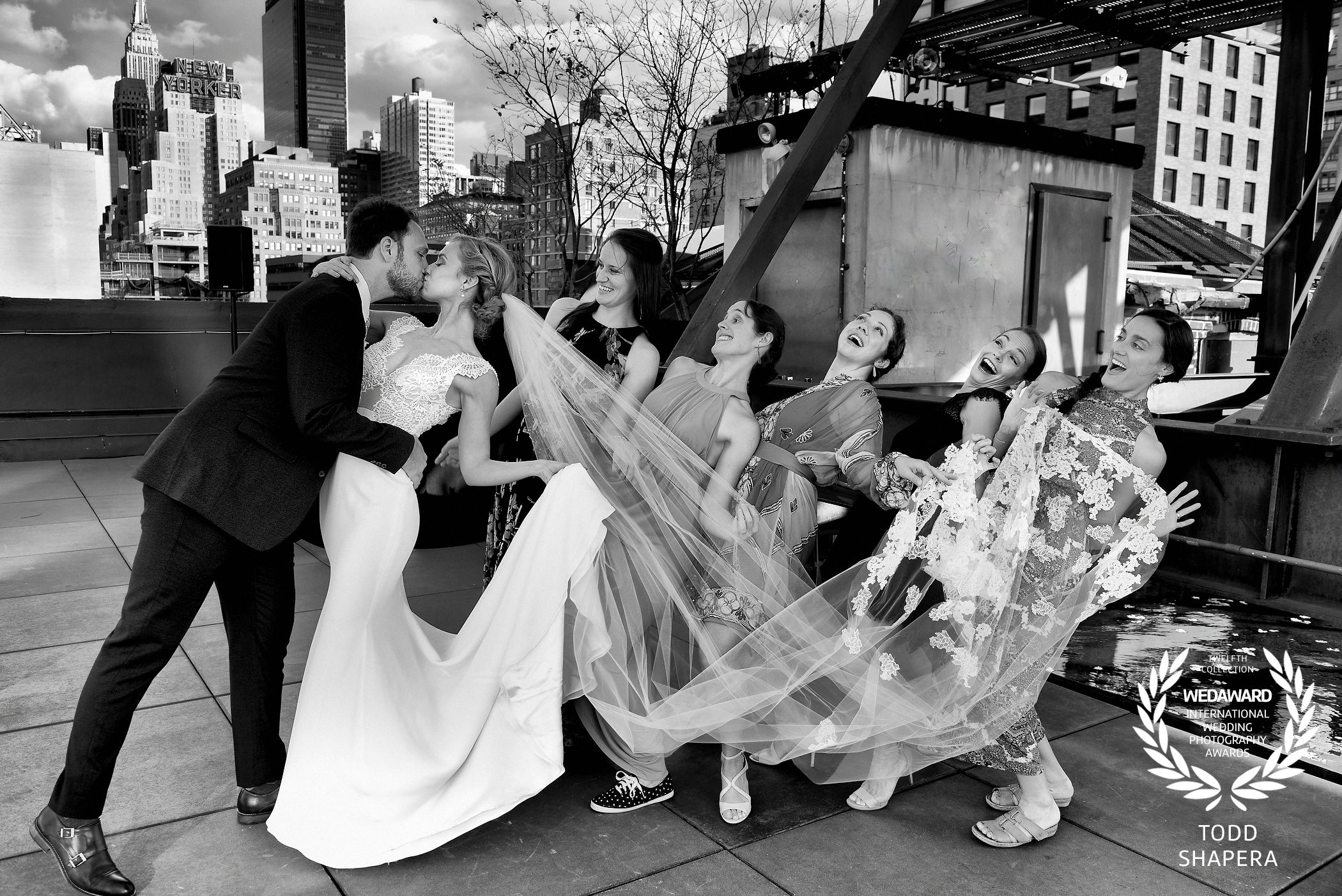 Bridesmaids choreography on a NYC rooftop
