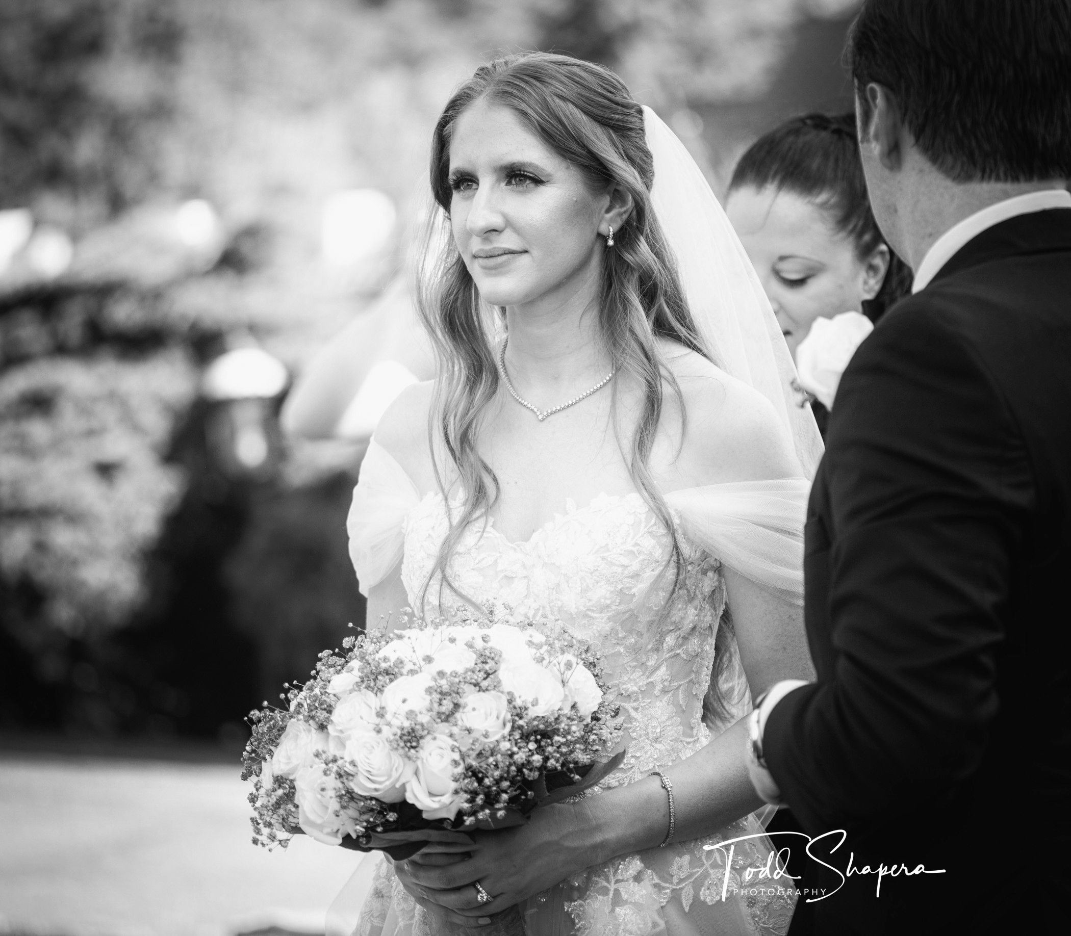 Bride With Her Bouquet In Black and White