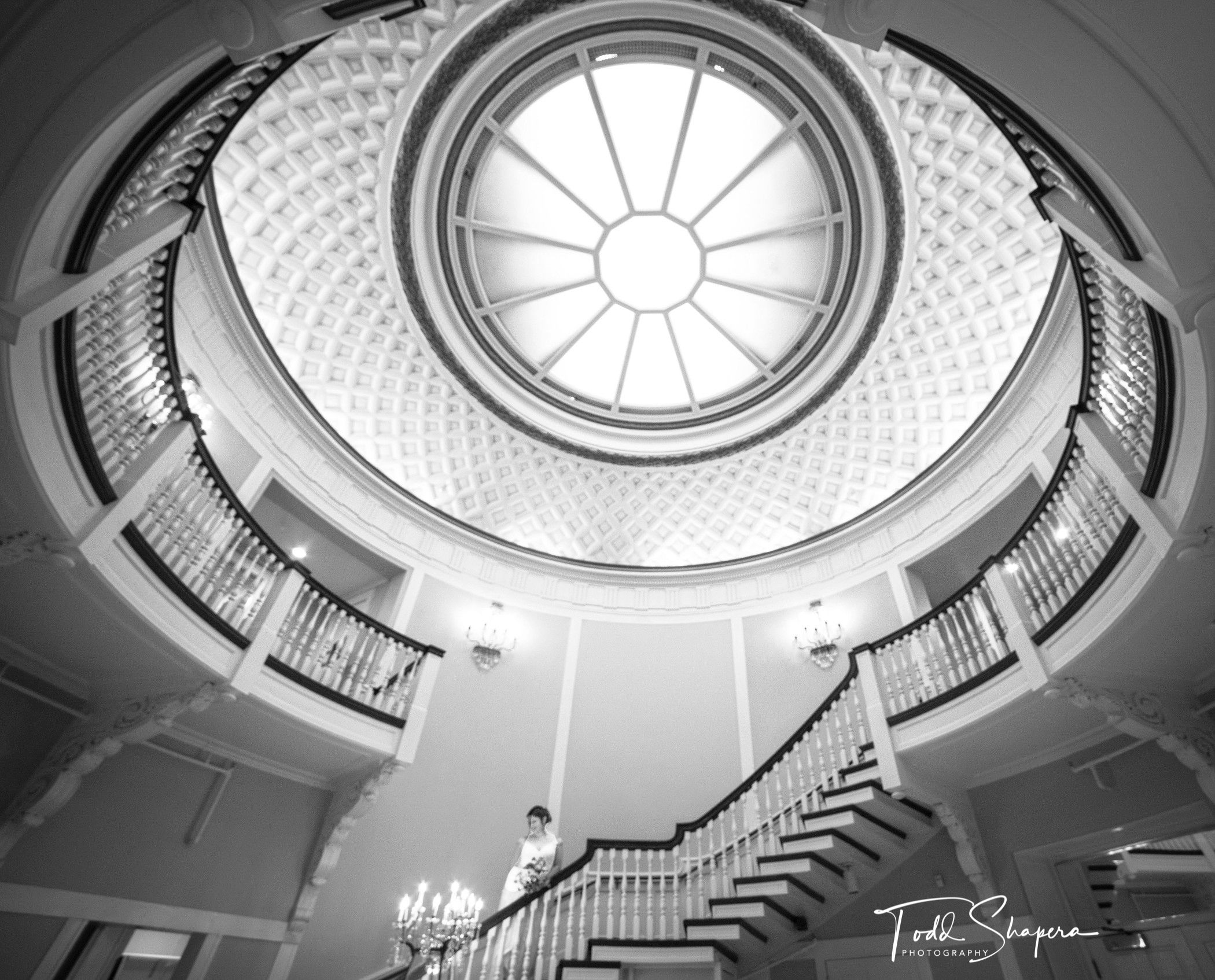 A bride in black and white at Tappan Hill Mansion.