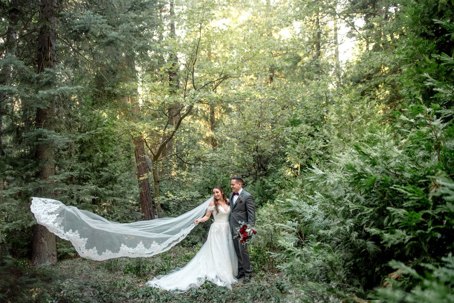 Bride and Groom in Forest 