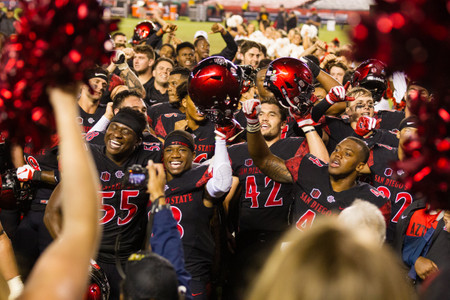 Post game celebration after the Aztecs beat Eastern Michigan Post Game Celebration