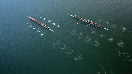 14 April 2016: The San Diego State Aztecs women's crew team practices on Mission Bay prior to upcoming races against UCSD and UCSB. ROWING: San Diego State