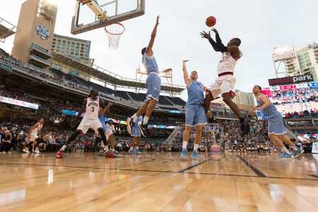 The San Diego State Aztecs take on the University of San Diego Toreros at Petco Park for the Bill Walton Basketball Festival. The Aztecs lost to the Toreros 53-48. BASKETBALL: San Diego State v University of San Diego