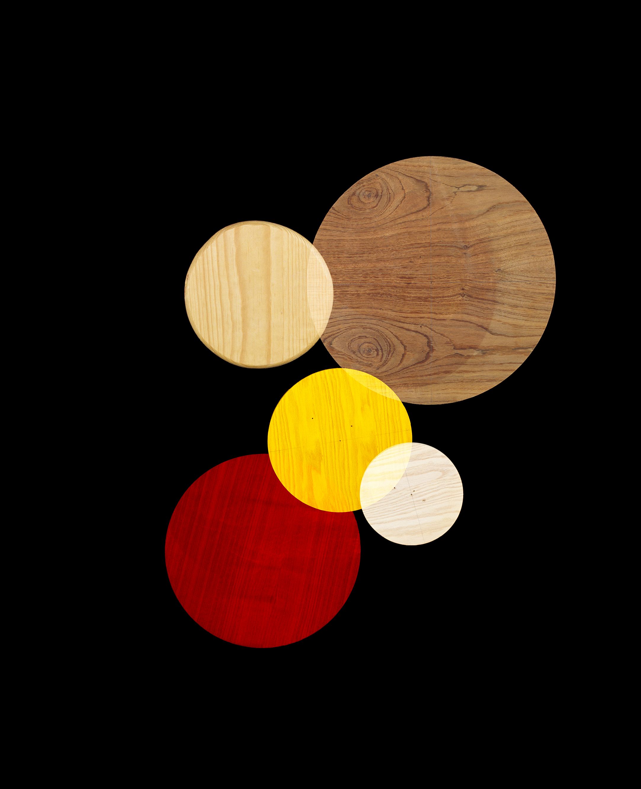 Red, yellow wood circles, 2017