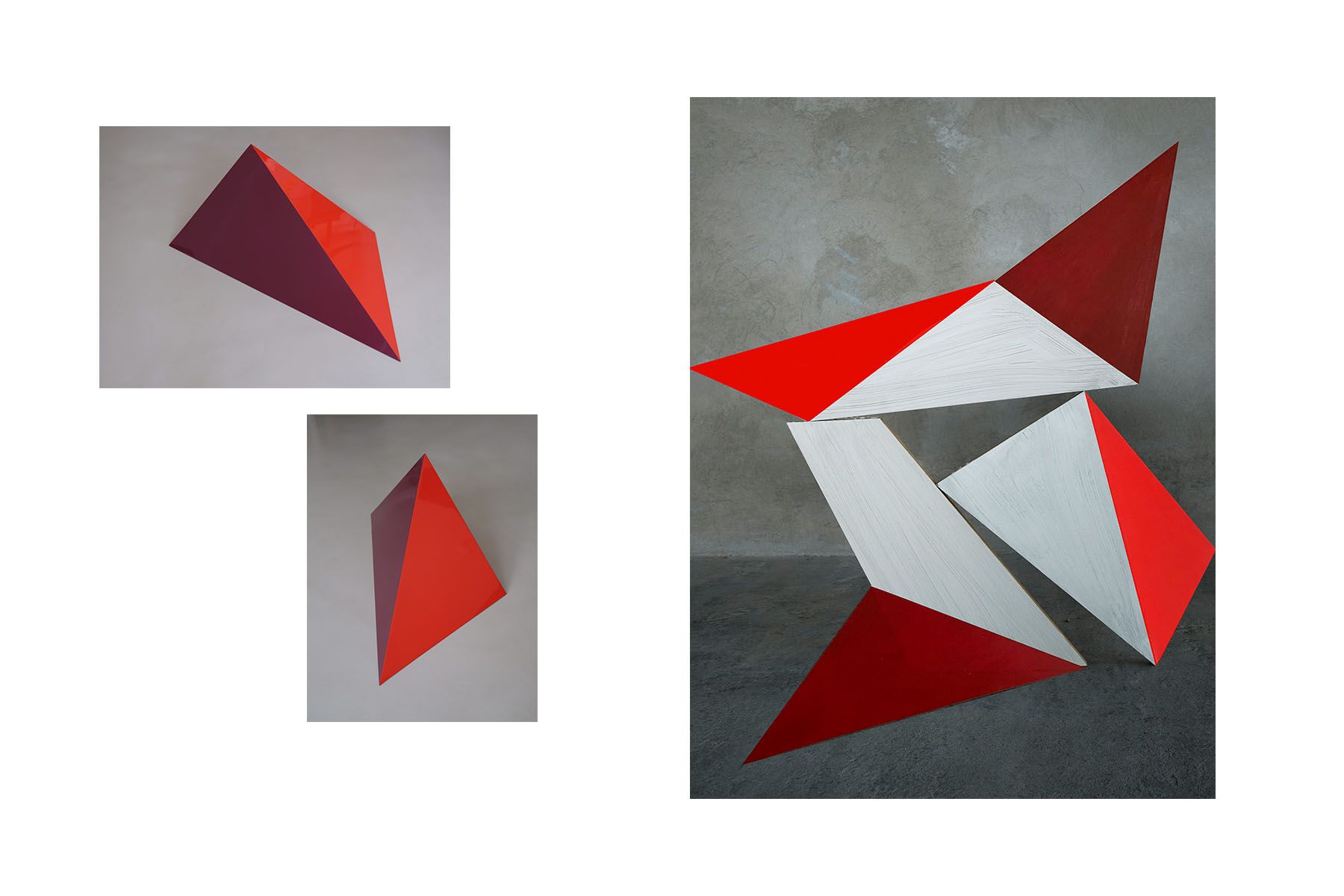 Red Pyramid Sculpture (left) ; Compass, 2019 (right)