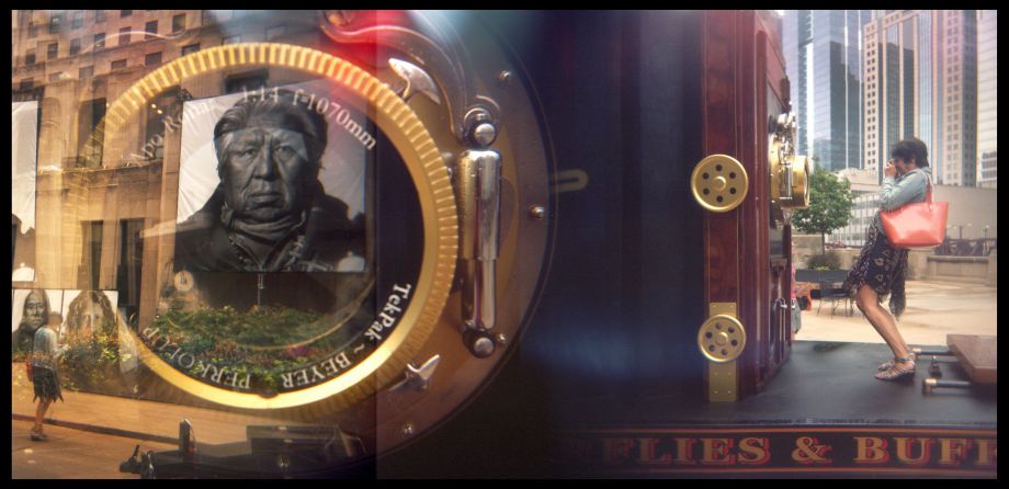 Travels in Plastic: Butterflies and Buffalo is a Public Camera installation in Chicago, IL Debra and the Giant Camera, Chicago, IL