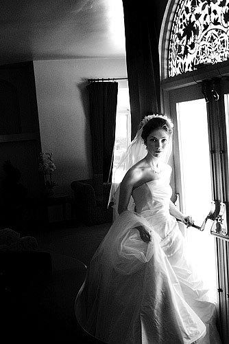bride in front of the window wedding photo in Los Angeles