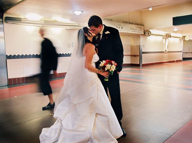 wedding couple photo at union station Los Angeles