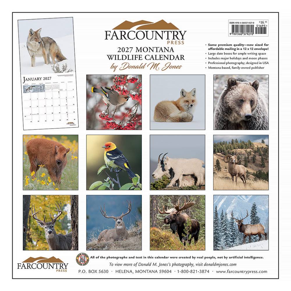 2027 Montana Wildlife Calendar (Back cover)