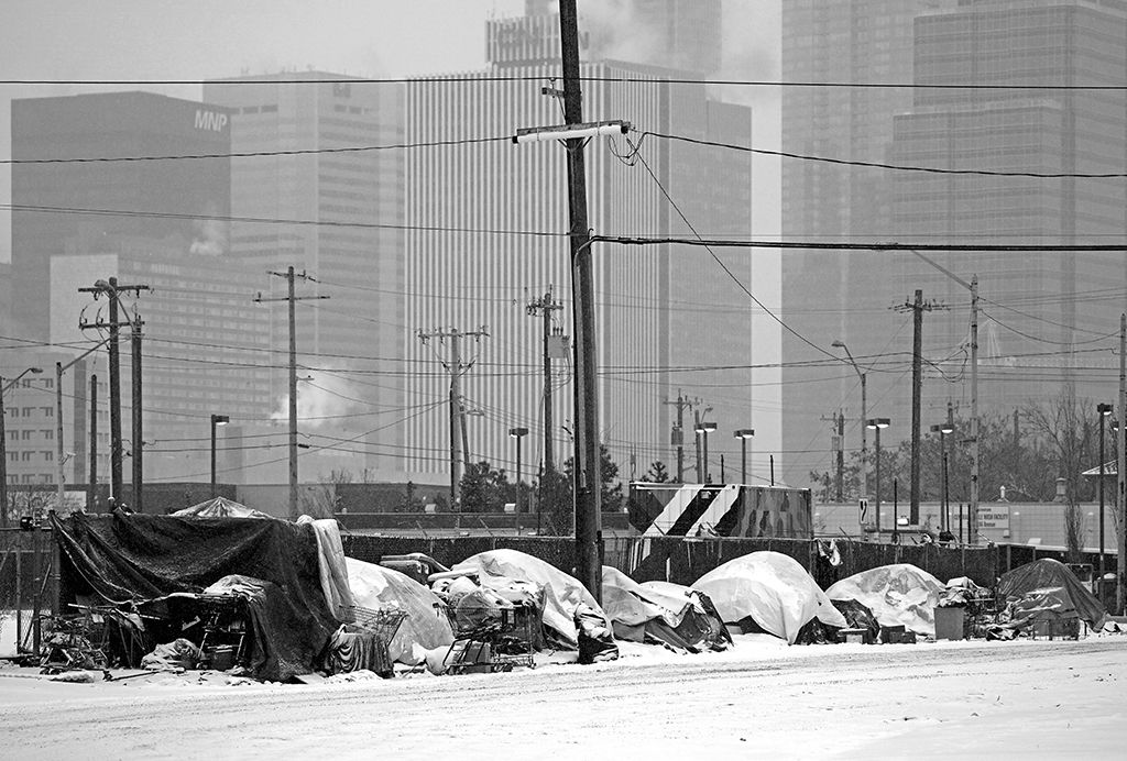 A homeless encampment near downtown Edmonton, Canada  on November 30, 2022.