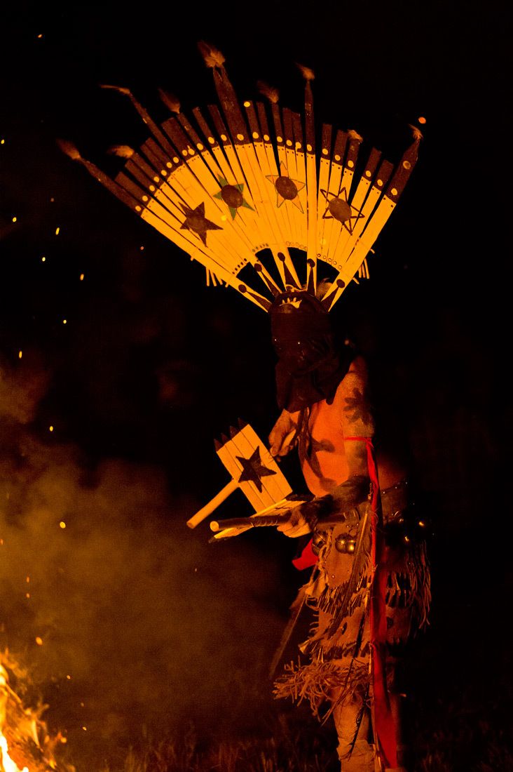 01523 Apache Ga'an Mountain Spirit Dancer in Bonfire Light