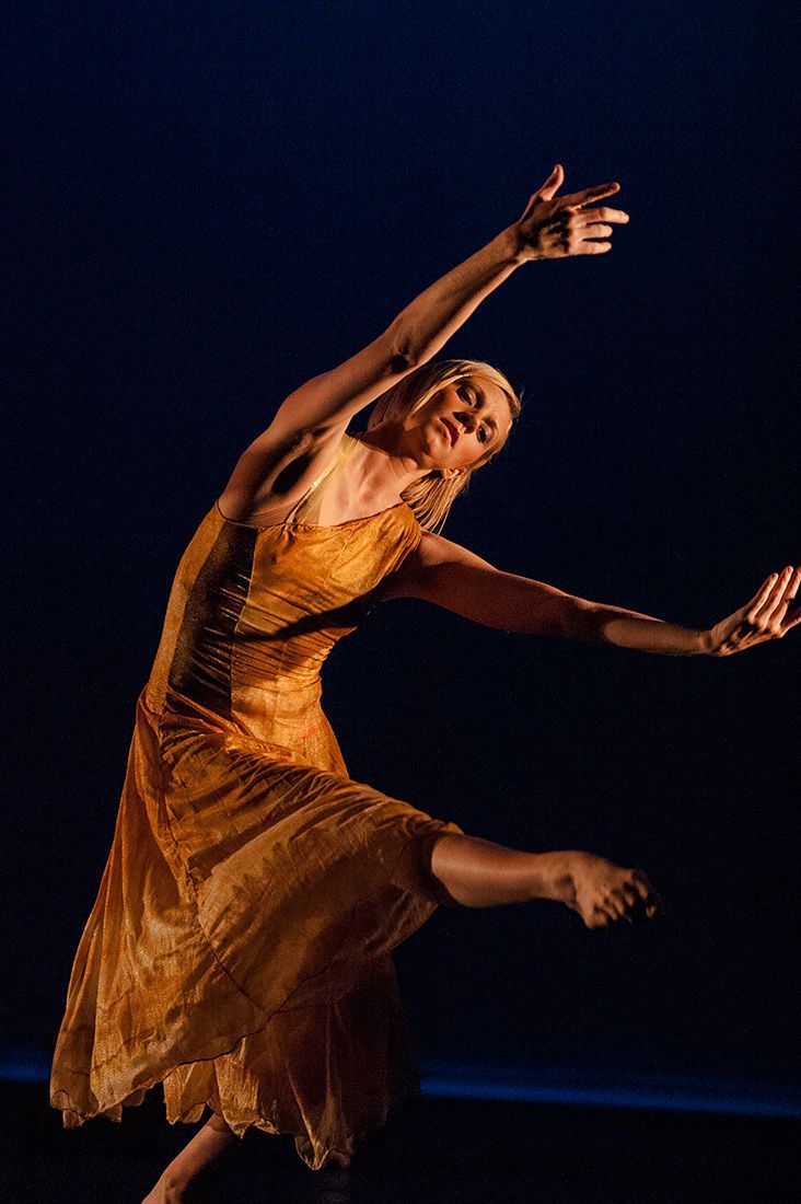 0748 Female Dancer Kelly Scovel in Saffron Dress in Motion