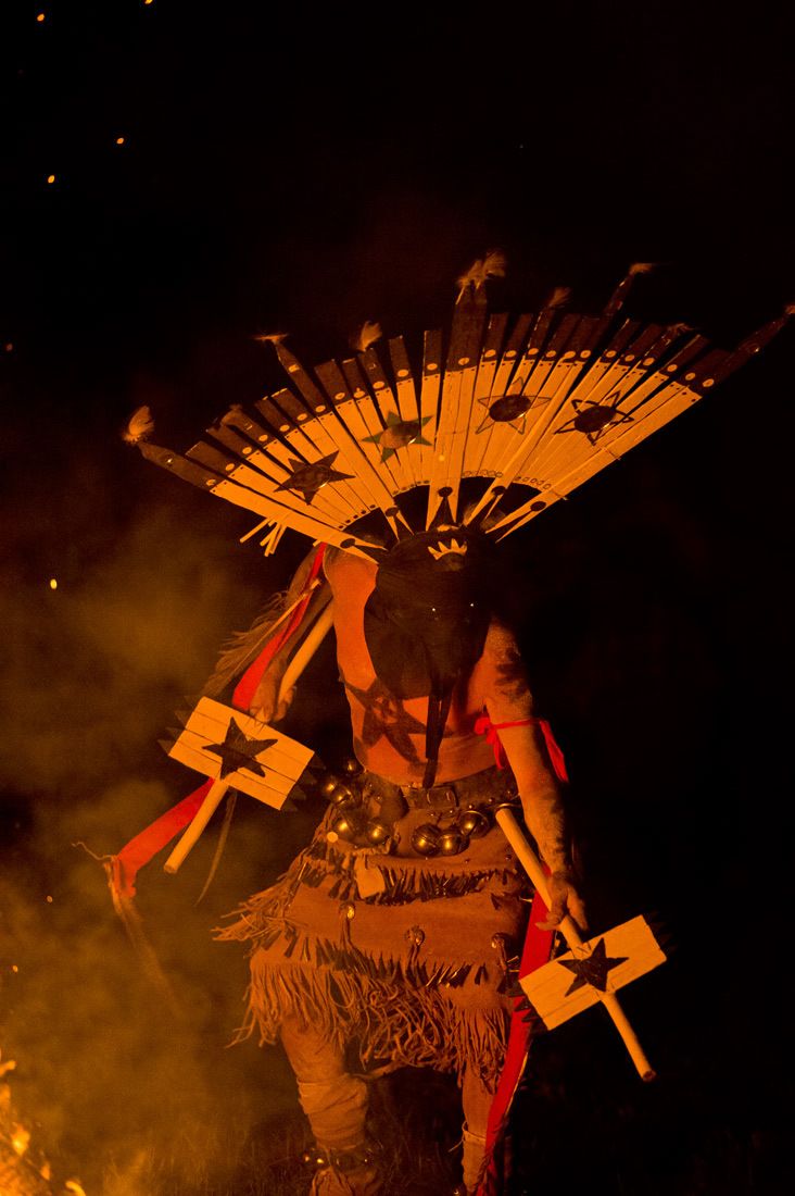 01525 Apache Ga'an Mountain Spirit Dancer in Bonfire Light