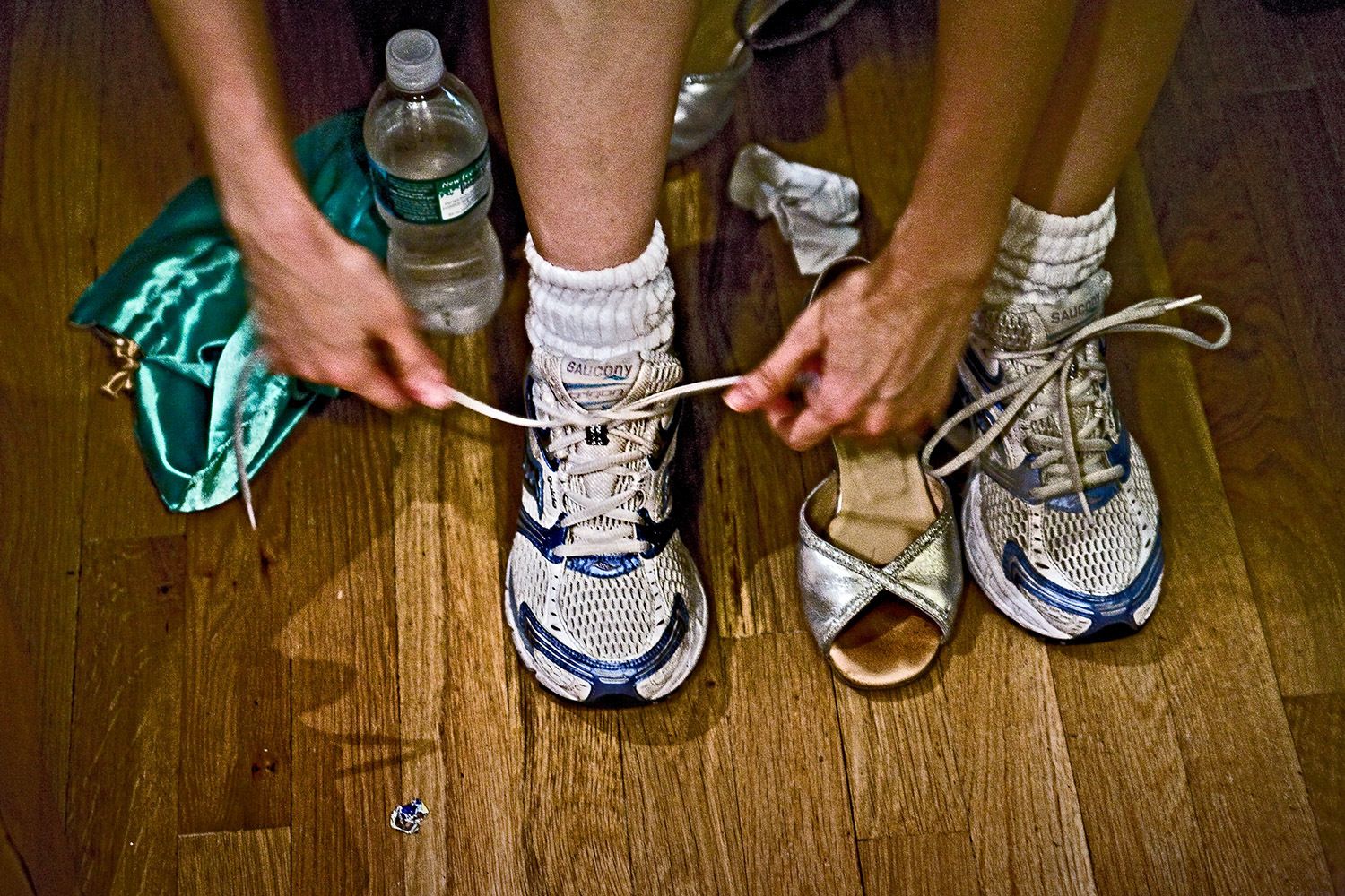 Changing shoes at the end of a social