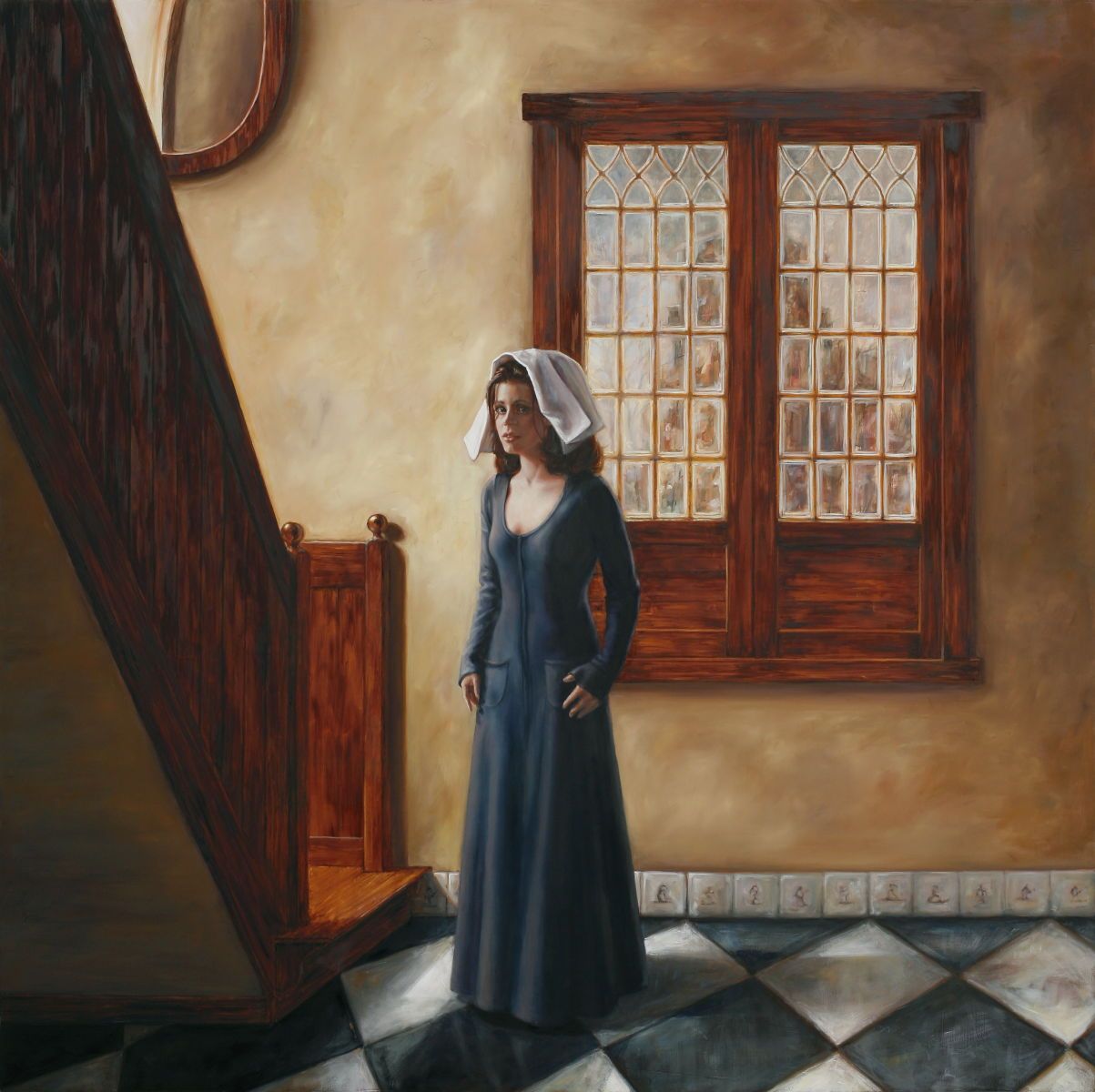 Young woman With Napkin On Her Head