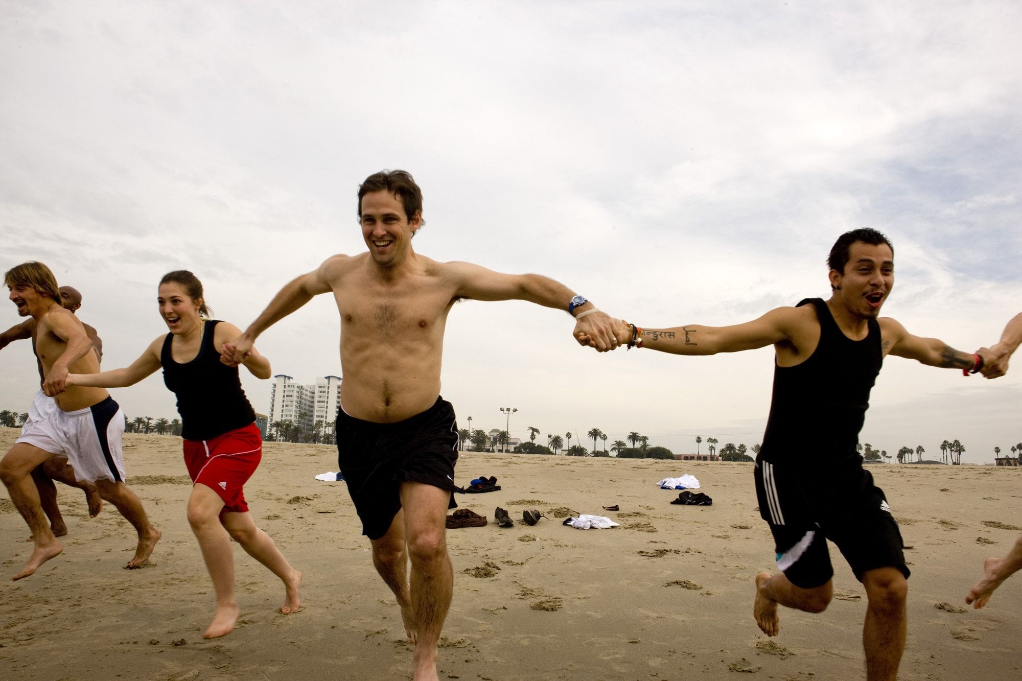 Homeless soccer team at the beach.