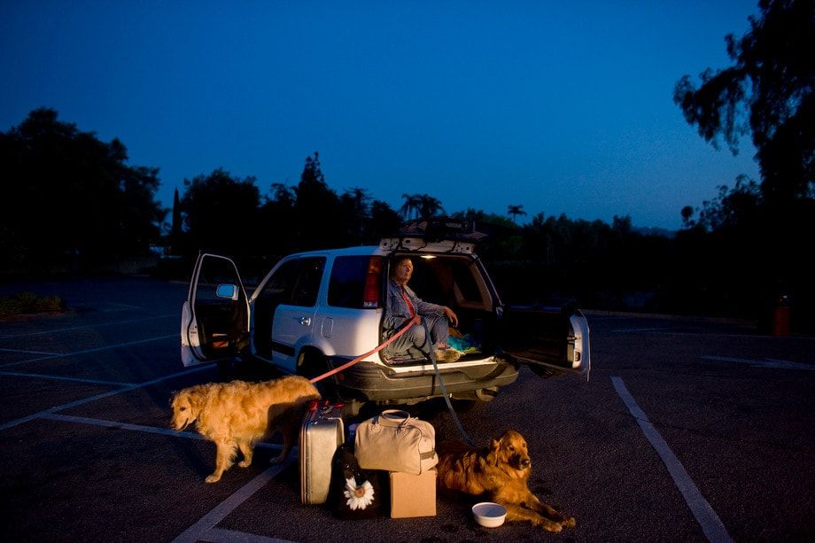 Barbara Harvey who  became homeless with her dogs Phoebe and Ranger in the parking lot where she sleeps.  