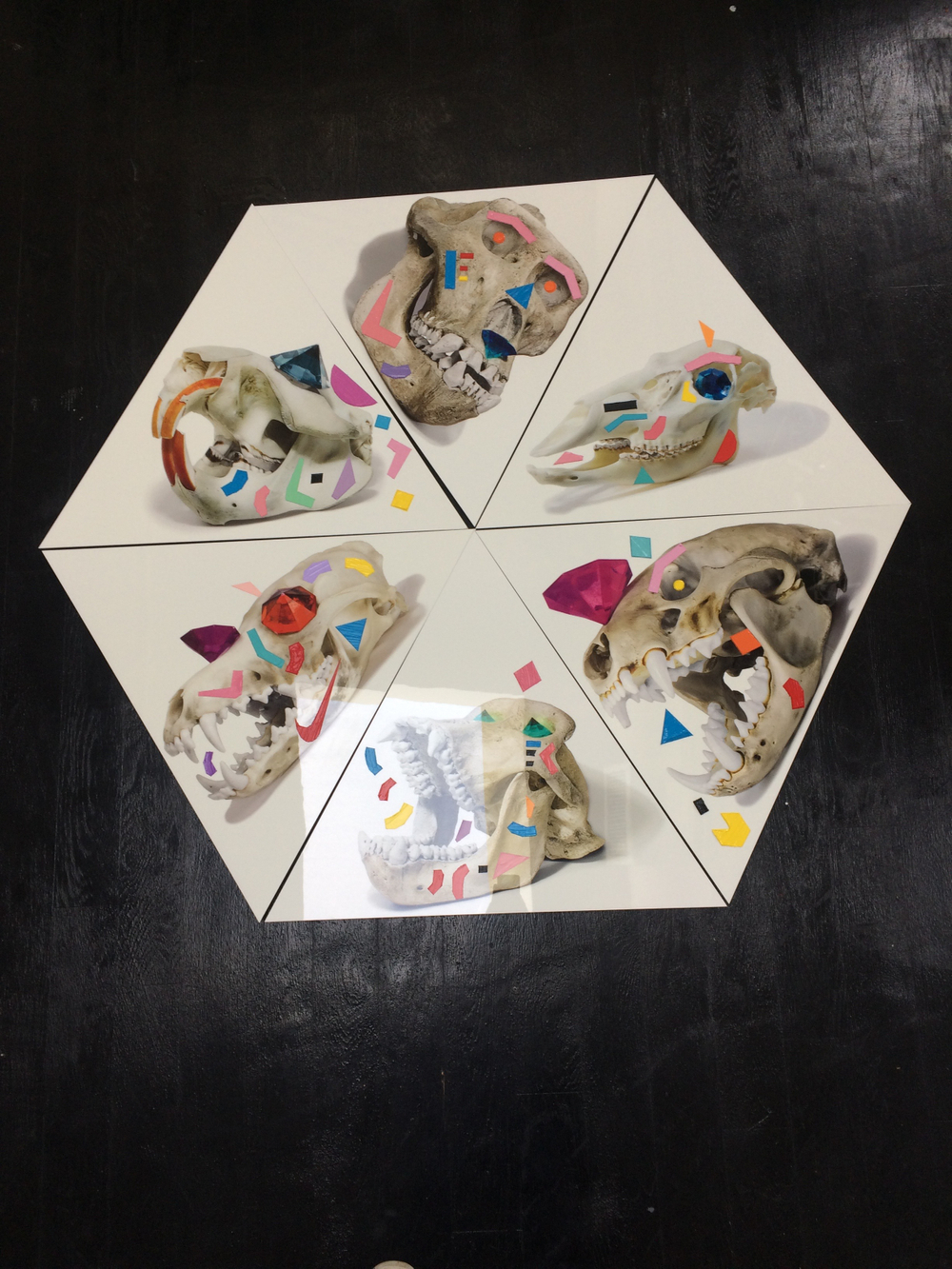 Ancient Gods Always Dream of Forever is a mixed media series created by mixed media photographer Victor Koroma. Hexagon Installation View