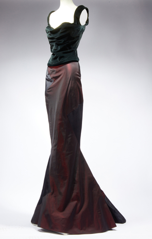 Dark Green and Burgundy Satin Mermaid Gown – Victor Koroma Photography for Juliens Auctions