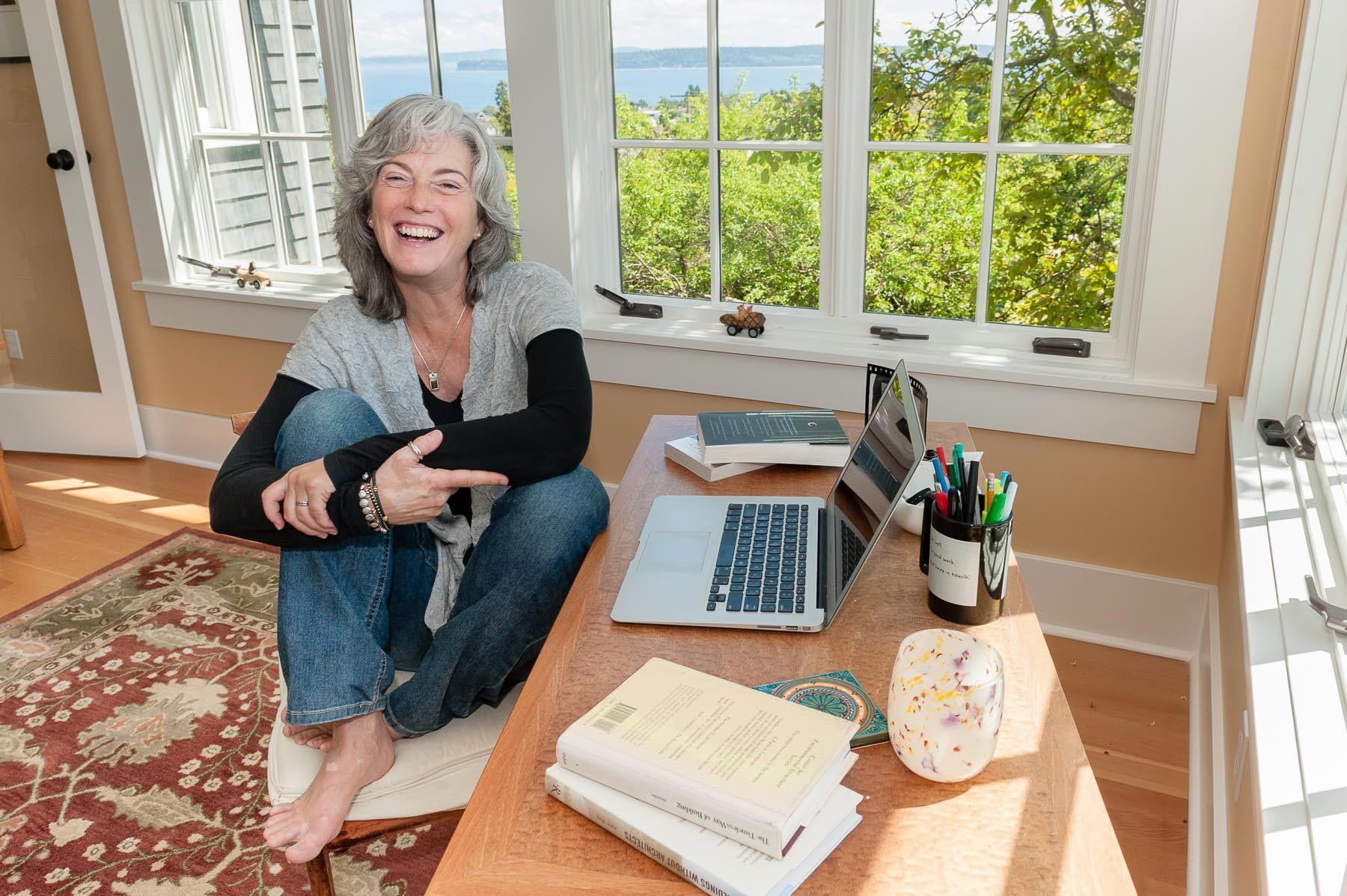 Erica Bauermeister, Author, in Her Sunny Writer's Studio
