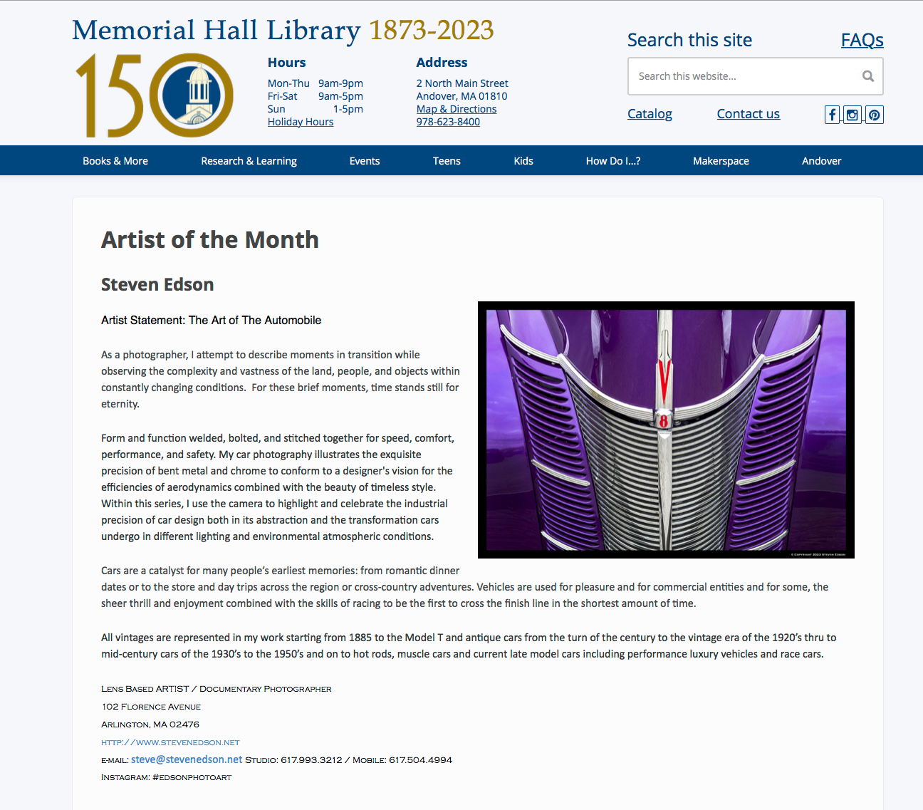 The Art of the Automobile show at Memorial Hall Library
