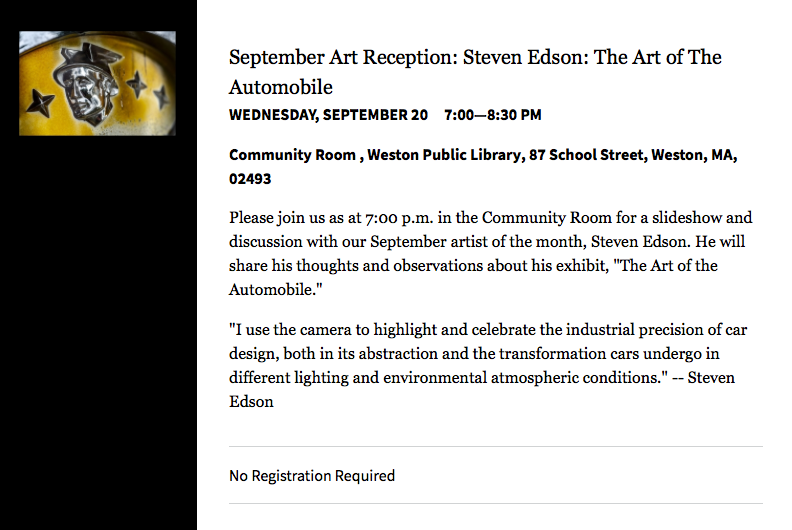 The Art of the Automobile at the Weston Public Library