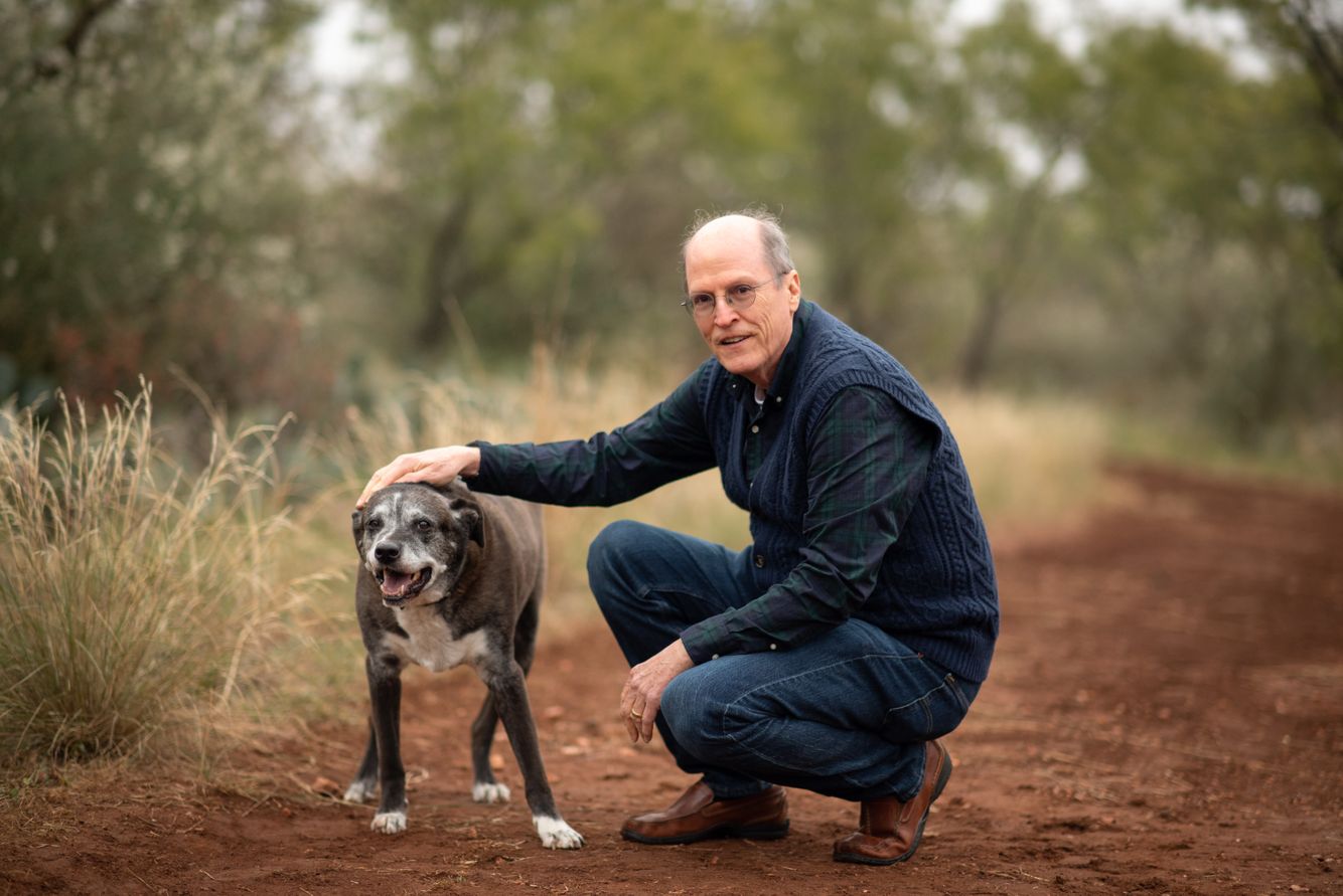 senior dog portrait with dad