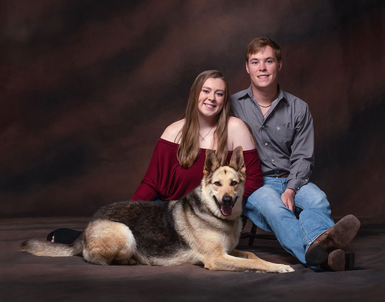 studio dog and family portrait 