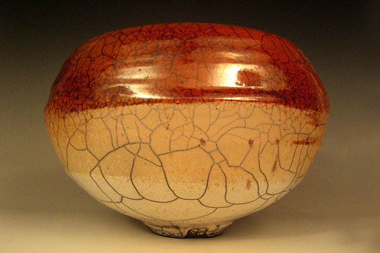 Round Gold-orange Luster Raku Vase