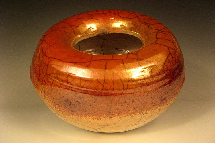 Round Gold-orange Raku Vase