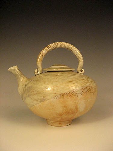 Porcelain, wood-fired with saltHt 15 cm Celadon Teapot