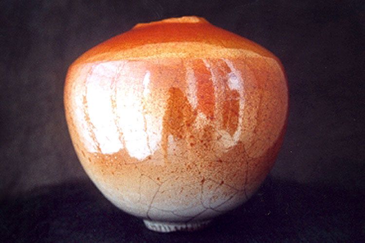 Large Orange Luster Raku Vase