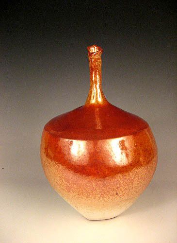 Long-necked Gold-orange Luster Raku Vase